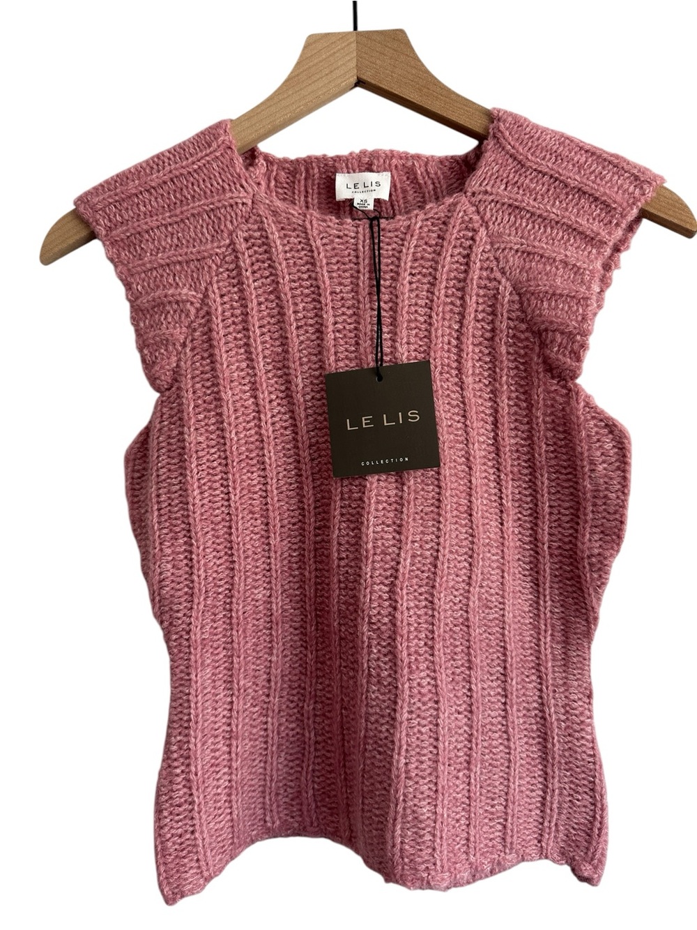 Le Lis Women Sweater XS Pink Dusty Rose Cable Knit Sleeveless Top Soft Stretchy